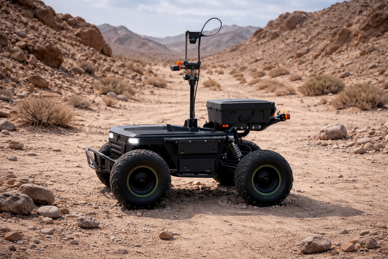 Unmanned ground vehicle operating across rough off-road terrain